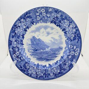 Vintage 1950 Wedgwood Blue Washington Bicentennial Plate Old Ironsides Navy Ship